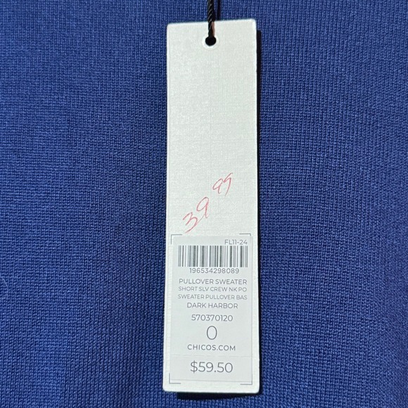 Chico's Dark Harbor Blue Short Sleeve Pullover Sweater NWT Size 0 - Picture 2 of 10